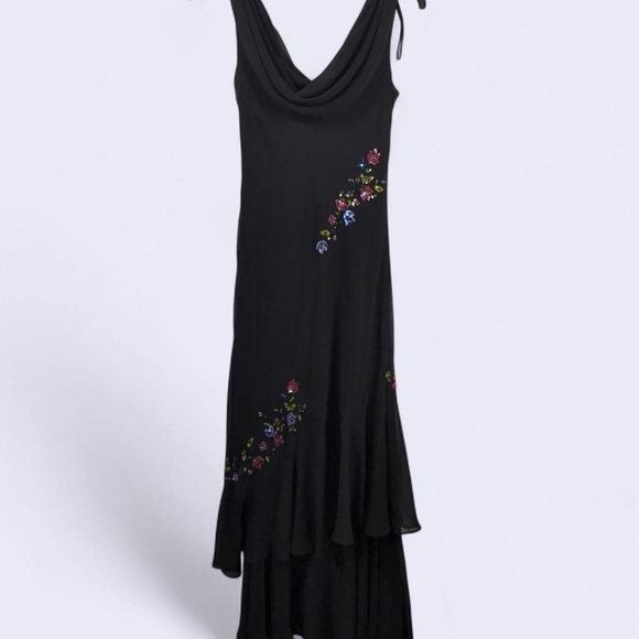 Alex Evenings Black High Low Dress with Floral Accents
